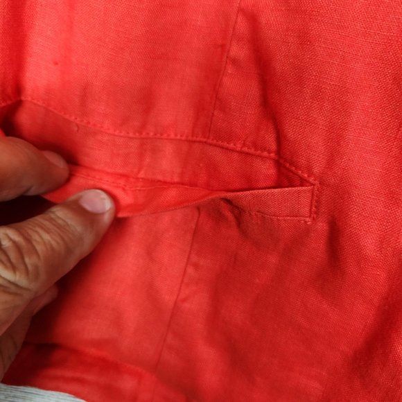 Tahari Womens S 100% Linen Open Front Career Casual Blazer Pockets Redish Orange - Picture 6 of 15